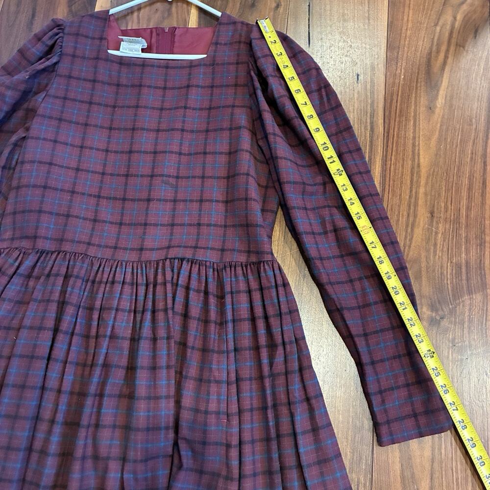 Vintage Laura Ashley Square Neck Tartan Plaid Prairie Dress Plum Size US 14 - Picture 7 of 9